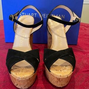 Stuart Weitzman suede and cork platform sandals